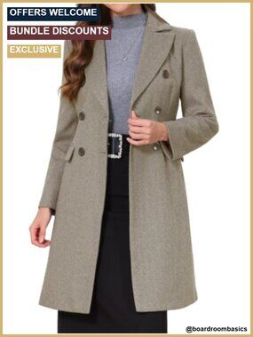 Womens Winter Peacoat Herringbone Double Breasted Long Wool Coat